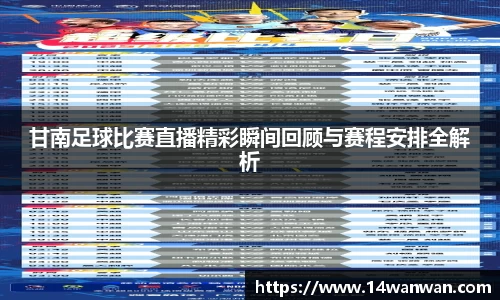 甘南足球比赛直播精彩瞬间回顾与赛程安排全解析